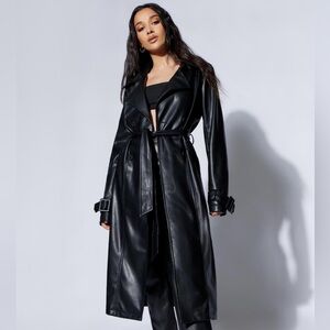 Meshki Isla PU Leather Trench Coat | Black